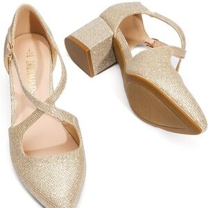 Dream Pairs Glittering Gold Block Heels